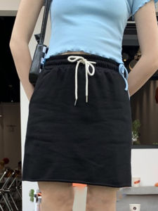 Váy Ngắn Chữ a Màu Xám Cạp Cao Bằng Vải Cotton Thể Thao Thường Ngày Cho Nữ Mùa Hè 2023 Váy Ngắn Chữ a Cỡ Lớn Có Dây Rút