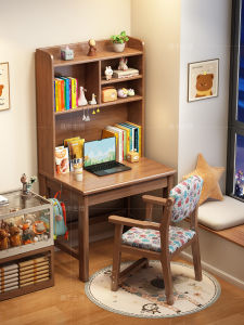 Solid Wood Study Desk with Bookshelf Integrated Childrens Computer Desk Bedroom Side Simple Writing Desk Multi-Function Economic Type