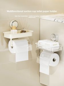 Bathroom Wall-Mounted Suction Cup Toilet Paper Holder Waterproof Tissue Box Storage Rack No-Drilling Required Paper Holder