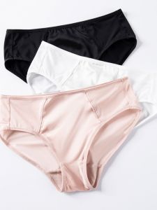 Silk Satin Womens Triangle Panties Thin Mid-Waist Butt Covering Comfortable Breathable Seamless Underwear Youth Female