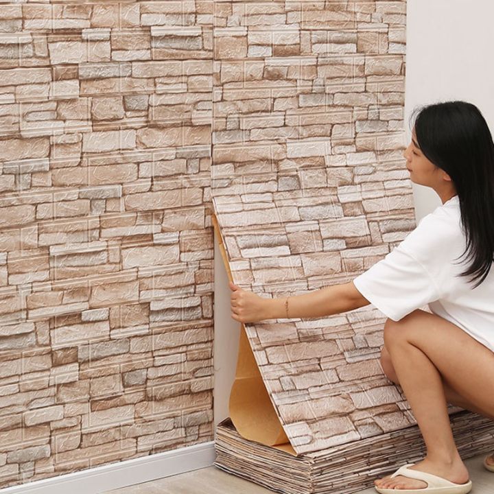 70cm*1m  3D Brick Pattern Wall Panels Wallpaper DIY Waterproof for Living Room Bedroom Kitchen Background Wall Decoration