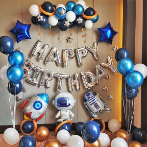 Childrens Birthday Party Baby Boy Happy Birthday Cartoon Spaceman Balloon Theme Party Decoration Scene Layout