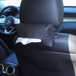 Luxurious Leather Car Mounted Tissue Box Hanging Strap Interior Armrest Box Chair Back Bag Rectangular Shape Family Storage
