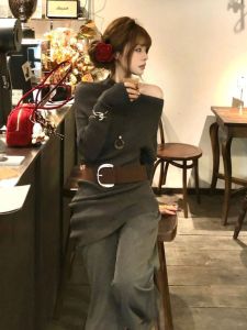 CHANGTONG | ชุดเสื้อถักแบบปิดไหล่สำหรับผู้หญิงไซส์เล็ก