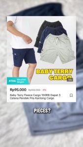 Baby Terry Fleece Cargo 100RB Dapat 3 Celana Pendek Pria Kantong Cargo
