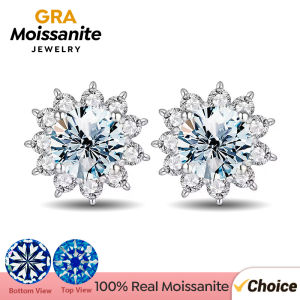 GRA Moissanite Diamond Unusual Halo Sun Flower Stud Earrings for Women 925 Sterling Silver Solitaire Wedding Party Fine Jewelry