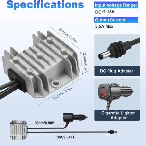 Kebidumei | 3 in 1 for Starlink Mini 12V-24V Car Charger Cigarette Lighter Adapter Voltage Converter DC Power Cable for RVS Campers Boats