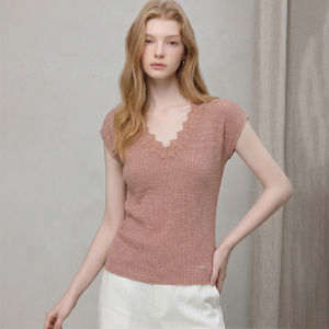 V-Neck Lace Knit Top Slim Fit Summer