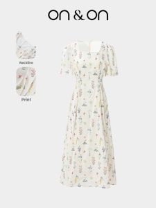 ON&ON | French Style Square Neck Tied Waist Print Youthful Dress