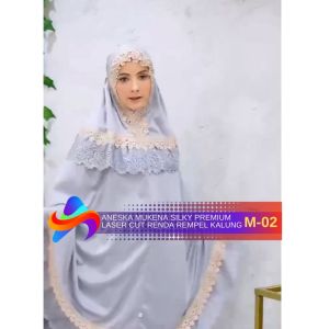 M-02 | Aneska Mukena Dewasa Silky Premium Laser Cut Renda Rempel Kalung