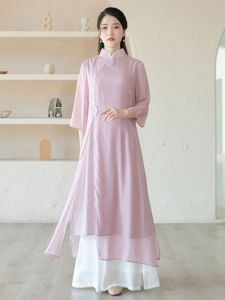 Váy Dài Chữ a Phong Cách Trung Hoa Cổ Điển Cho Nữ Nhân Viên Làm Đẹp Váy Làm Việc Váy Dự Tiệc Váy Dài Tay Ngắn