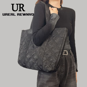 UR Nylon Diamond Grid Tote Bag Womens New 2024 Fashion A4 Class Commute Large Capacity Tote Bag down Single Shoulder Bag
