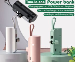 Mini Capsule Portable Powerbank 5000mAh Charge Wireless for Phone Android Type C and/or Lightning Port Power Bank Fast Charging External Pocket Powerbank ，Cute  Fast Charging Portable Stand Mini Power Bank 充电宝 ，Mini Capsule Portable Powerbank  For Xiaomi