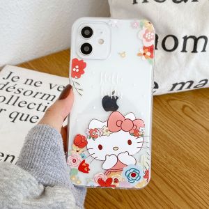 Hellokitty Kitty Cat Womens Phone Case Transparent Anti-fall Protection Shell for Apple iPhone 12 pro Max 13 pro 8 7 6s plus