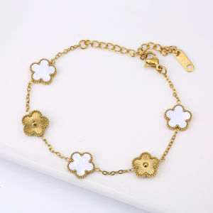 2025 New Design Splicing Plum Blossom Five Leaf Flower Metal Bracelet Plant Womens Luxury Stainless Steel Jewelry Clover
