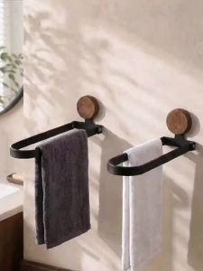 FANHAN | Wall-Mounted Towel Rack No Drilling Walnut & Stainless Steel Shelf