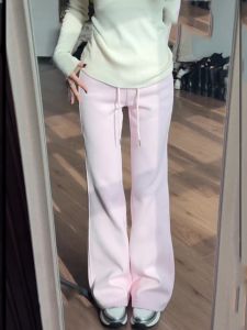 Spring 2025 High Waist Bell Bottom Casual Pants Womens plus Size Jeans Elastic Loose Fit Pink Slimming American Style