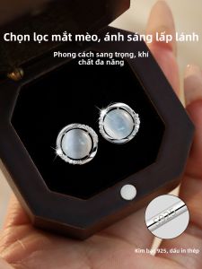 Bông Tai Nữ Bạc Đính Zircon Mắt Mèo Thiết Kế Mới Thời Trang 2026