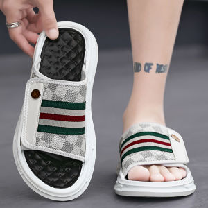 Mens Summer Slip-On Slippers Trendy Outdoor Anti-Slip Soft Bottom Sandals Casual Sports Beach Shoes with Magic Tape