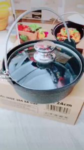 Nồi gang kho quẹt quai xách nắp kính Chống Dính Vạn Lợi Cao Cấp size (17 -20 cm)