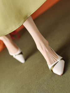 เรียบหรู ฝรั่งเศส สีขาว หนัง รองเท้าส้นสูง ผู้หญิง รองเท้า ฤดูร้อน น้ำหนักเบา Pearl Commute ดีไซน์ รองเท้าสบายไม่ซ้ําใคร