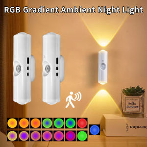 RGB Gradient Motion Sensor Night Light Rechargeable Wall Sunset Lamp Spotlight Magnetic Ambient Light for Bedroom Hallway Stairs