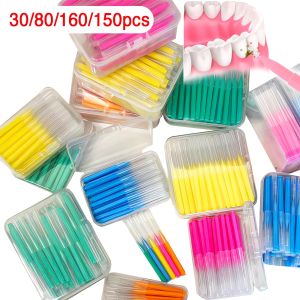 30/80/150/160Pcs I-type push pull interdental brush 0.6-1.5Mm Cleaning Between Teeth Oral Care Orthodontic I Shape Tooth Floss