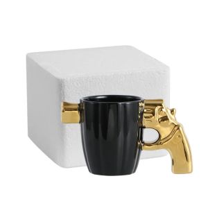 350ml แก้วแปลก Revolver Handle แก้วกาแฟถ้วยเซรามิคตกแต่งส่วนบุคคลสําหรับกาแฟชานม 3D แม่พิมพ์ลื่นถ้วยเคลือบ