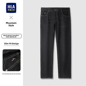 Loose Fit Casual Fashionable Mens Jeans Micro Elastic Washed Straight Leg Long Pants Autumn Collection HLA Haier Home