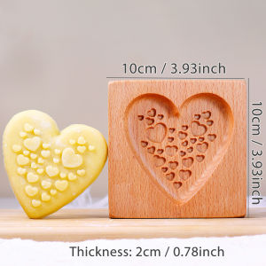 1PC Wooden Cookie Mold with Heart & Flower Patterns 3D DIY Carved Embossed Cookie Cutter Moulds for Baking Fondant Cake Biscuit