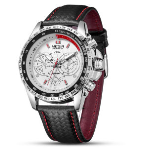 MEGIR Fashion Mans Quartz Analog Wristwatch Brand Waterproof Luxury Leather Watches for Men Casual Black Watch Male 1010