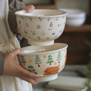 Zeteng Home High Footed Noodle Bowl Creative Salad Bowl Ceramic Glazed Color Plant Floral Pattern Good Looking Premium Quality