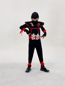 ญี่ปุ่น Samurai Ninja คอสเพลย์เครื่องแต่งกายสีดํา Jumpsuit สําหรับเด็ก Boy Shurikan กล้ามเนื้อ Halloween Party Performance ชุด
