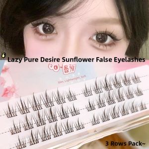 Natural Looking Self-Adhesive False Eyelashes Female Group Idol Three-Step Curly Black Fiber Artificial Lashes for All Skin Types