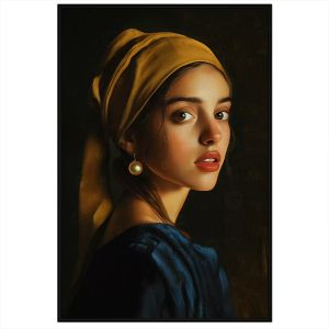 Tranh chân dung cổ điển cô gái đeo hoa tai ngọc trai.Tranh treo tườngdán tườngsơn dầucanvas.CGI-2089