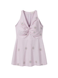 YIFENGXIN | Design Purple Embroidery V-Neck Tie Neck Sleeveless Tank Top