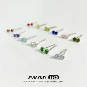 JYJIAYUJY 100% Whole Sterling Silver S925 Earrings In Stock Stud Earrings 12 Colors Of Zircon High Quality Fashion Hypoallergenic Jewelry Gift Daily Use E598