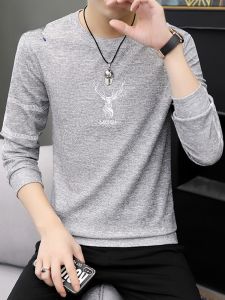 ROMON | เสื้อยืดคอกลมแขนยาวหลวมๆ สำหรับผู้ชาย แฟชั่นฤดูใบไม้ผลิและฤดูใบไม้ร่วง ผ้าฝ้ายผสมโพลีเอสเตอร์ ป้องกันแบคทีเรีย แฟชั่นเสื้อสเวตเตอร์