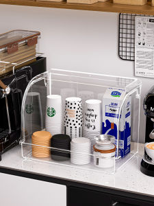 Dustproof Disposable Cup Holder Transparent Bar Cup Storage Rack Tabletop Tea Cup Organizer Box Rectangular Shape Home Storage
