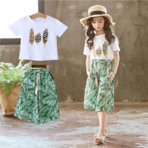 4-12 Years Summer Children Girls Clothes Sets Teenager Short Sleeve T-Shirt+ Pants