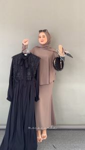 Emran Batik - Gamis Muslimah Syakila Model Rompi Tille Bordir Oufit Lebaran Kondangan Mewah Gamis Muslimah Kekinian