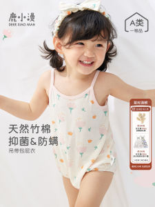 Princess Style Baby Girl Summer Thin Strap Onesie Breathable Cotton Bamboo Fiber No Sleeve Triangle Wrap Baby Romper Suit