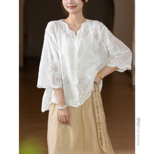 Relaxing Exquisite Heavy Embroidery High-Count Cotton Shirt