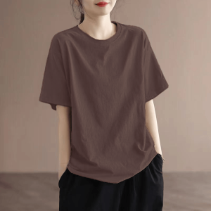 Pure Cotton Short Sleeve T-Shirt Women Summer Loose round Neck Maternity Top Shoulder Width Regular Length Basic Shirt