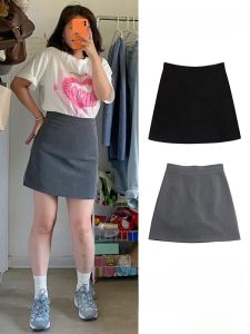 Plus Size Fat Girl Gray Skirt Womens High Waist Slim Looking Cover a-Line Small Hip-Wrapped Culottes Pear Shapes Skirt