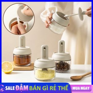 Hũ Gia Vị Thủy Tinh Kèm Thìa Điều Chỉnh Dài Ngắn 280ml - Lọ Gia Vị Có Gioăng Cao Su Chống Ẩm Cao Cấp