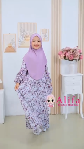 Gamis Alifa Motif Floral dengan Kerah Bulat untuk Anak Perempuan - Rekomendasi Usia 2-10 Tahun