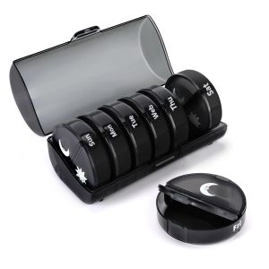 Weekly Pill Organizer Pill Box 2 Times a Day (AM/PM) 7 Day Pill Case Round Travel Medicine Organizer Large Daily Pill Container