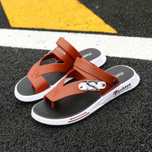 Breathable Summer Mens Sandals Slip-On Soft Bottom Thong Slippers Casual Daily Wear PVC Upper Thick Bottom Beach Shoes