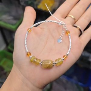 Q298 Lắc Bạc thiết kế lu thống ngũ điếu Thạch Anh Tóc Vàng cho Thổ và Kim - Phong Thuỷ TUDO P